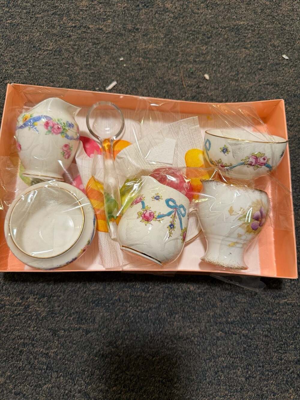 Crown Staffordshire Blue Bow Miniature Bone China Tea Set Service with Tray